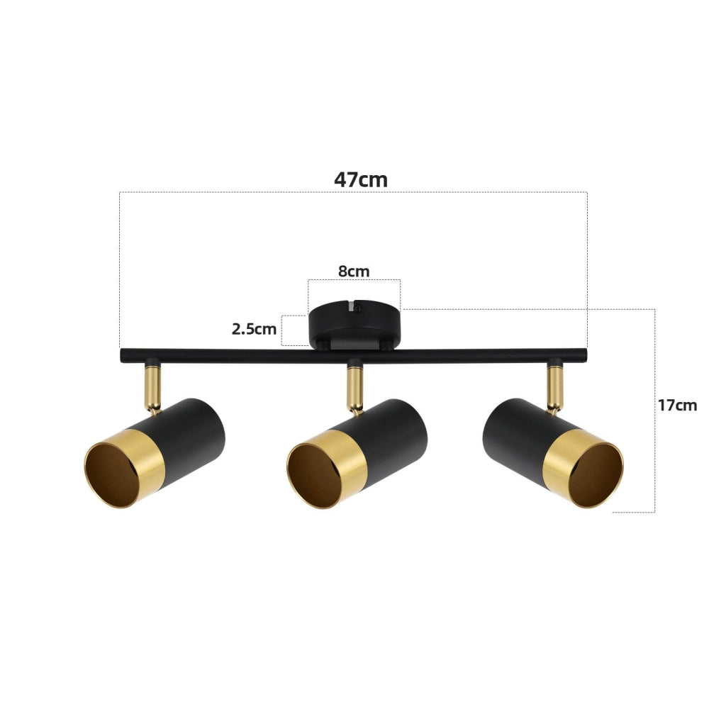 ZMH Faretto da soffitto 3 fiamme GU10 nero oro moderni per soggiorno