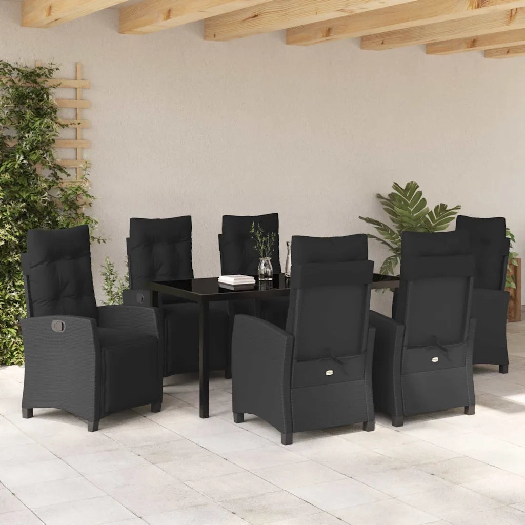Set da Pranzo per Giardino con cuscino 7 pcs Nero polyrattan 3380425