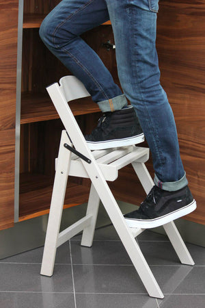 Sedia Scala Pieghevole 51x41xh75 cm in Legno Faggio Massello Bianco Laccato