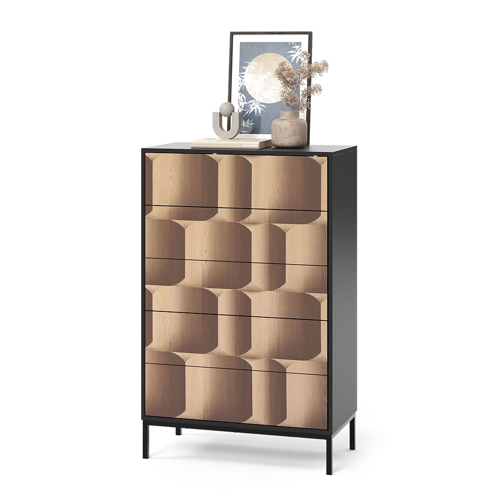 Vicco Cassettiera Nero/quercia 76 x 120 cm con 5 cassetti