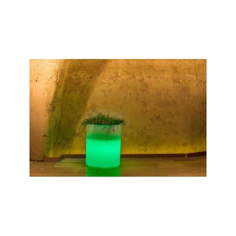 Vaso luminoso moderno di design Ø40 H50 in polimero resistente con LED verde per interno ed esterno - Made in Italy - Monacis