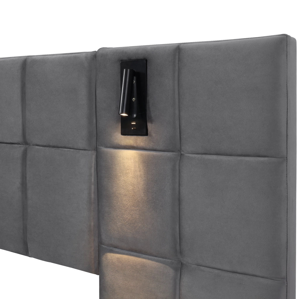 Letti contenitori 180x200 cm; contenitore con luce da lettura USB; acciaio grigio (Senza materasso)