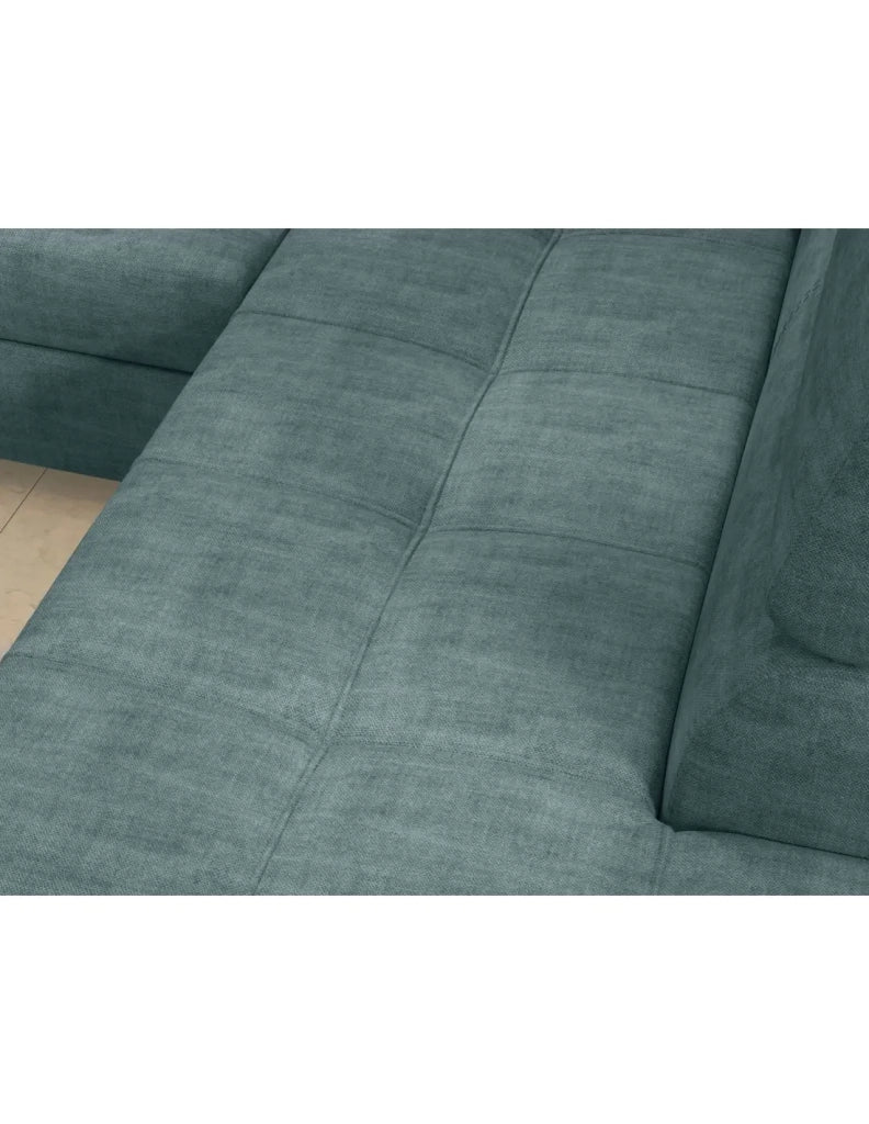 Divano angolare convertibile PALAZZO 4 posti verde blu – angolo destro con vano contenitore