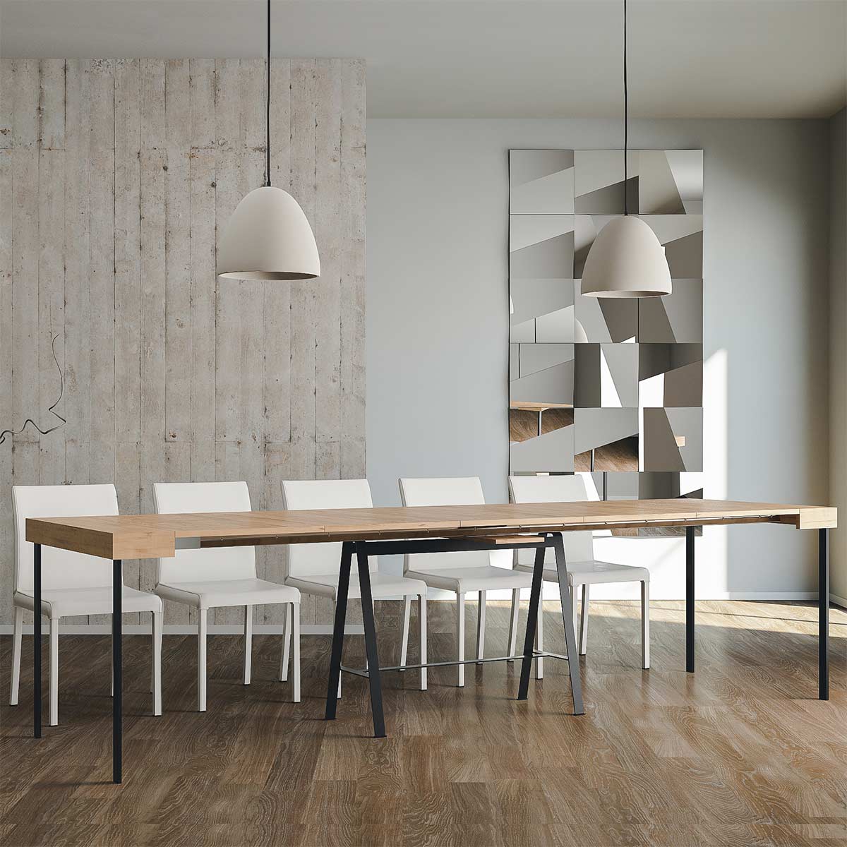 Consolle Allungabile in Legno e Ferro H77x40x90/300cm Banco Quercia Classica