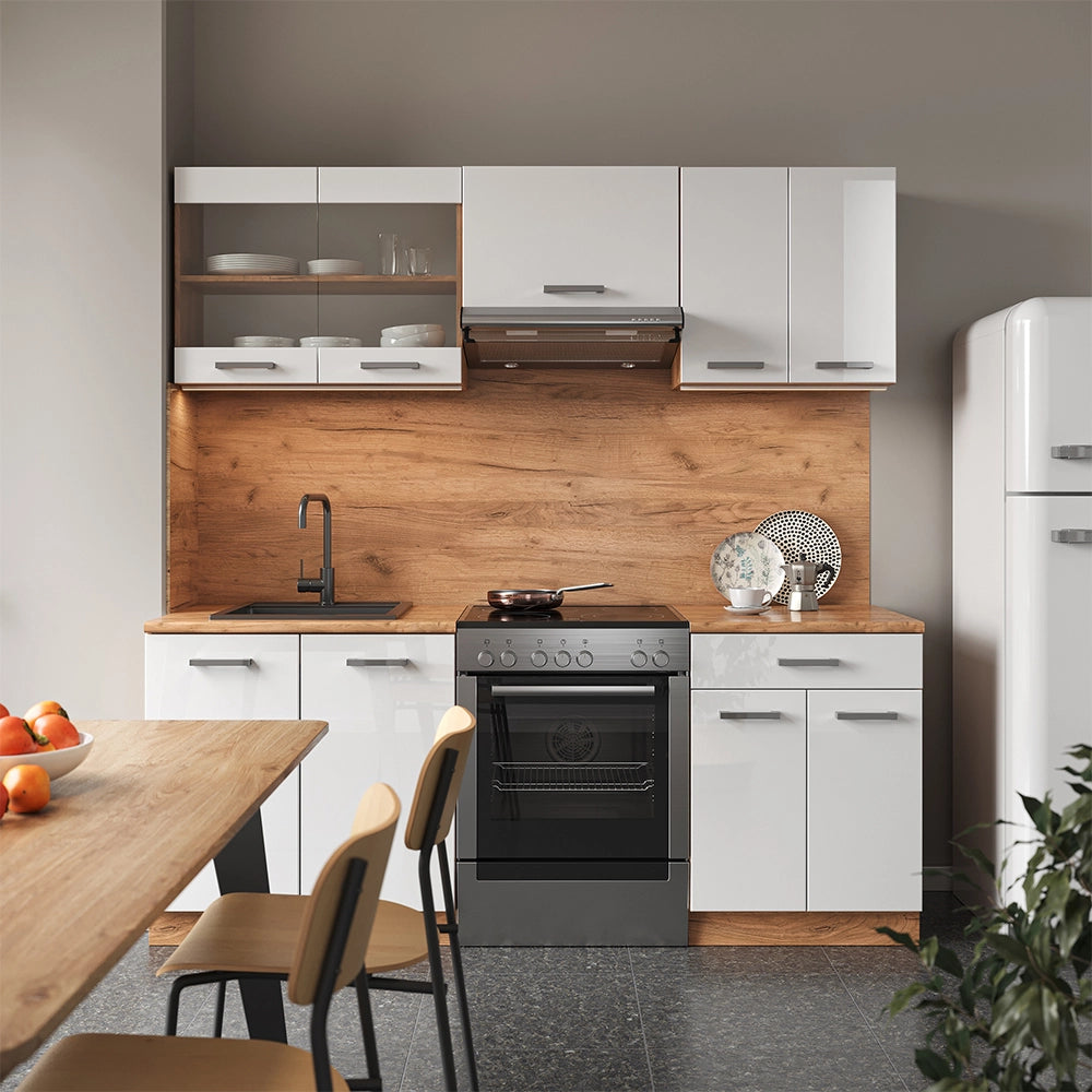 Vicco Cucina componibile Bianco lucido/oro power oak 200 cm , PL Antracite