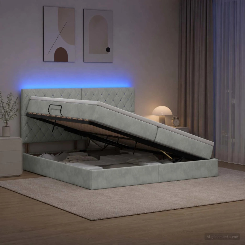 Letto con contenitore LED e materasso Grigio Chiaro 3460092