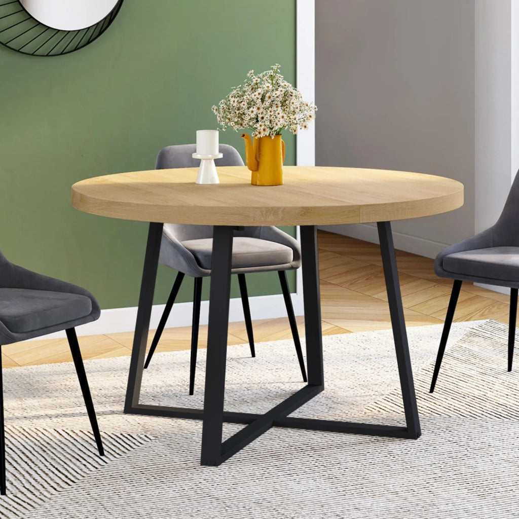 IDMarket - SELMA tavolo da pranzo rotondo allungabile 4-8 persone legno e nero 110-150 cm