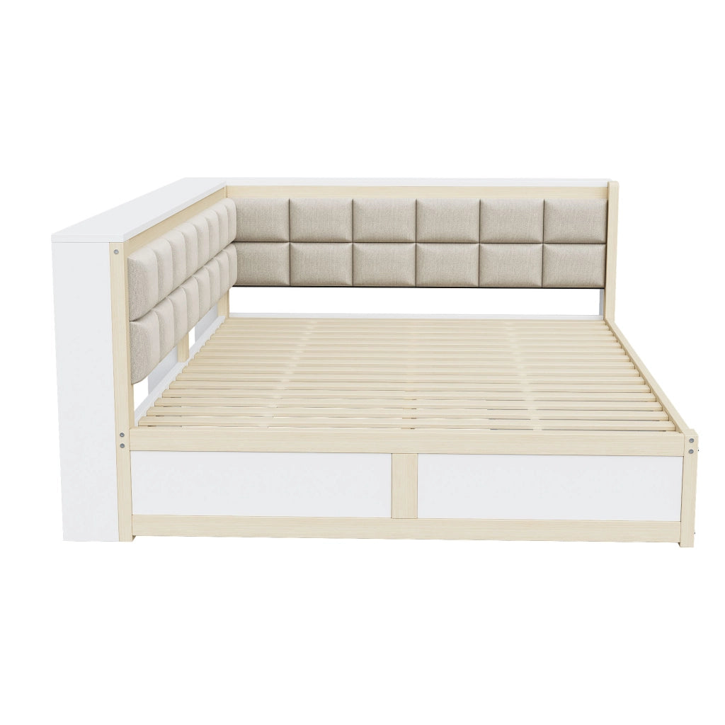 Letto a Divanetto 140 x 200 cm; Letto Singolo; 2 Cassetti e Schienale Morbido in Legno