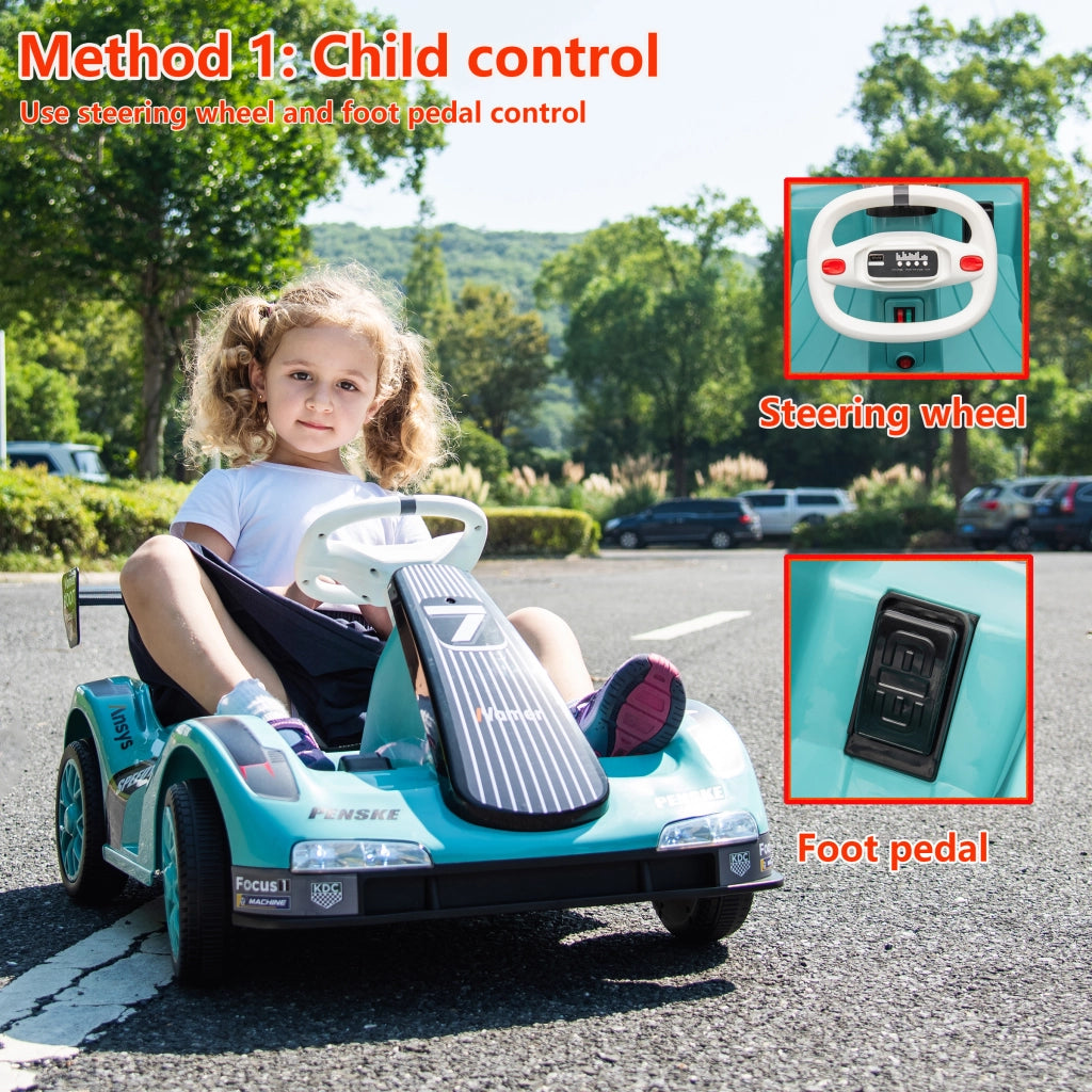 Go Kart Elettrico per Bambini ¨C zephmum ¨C Verde, Batteria 12V, Telecomando, Cintura di Sicurezza