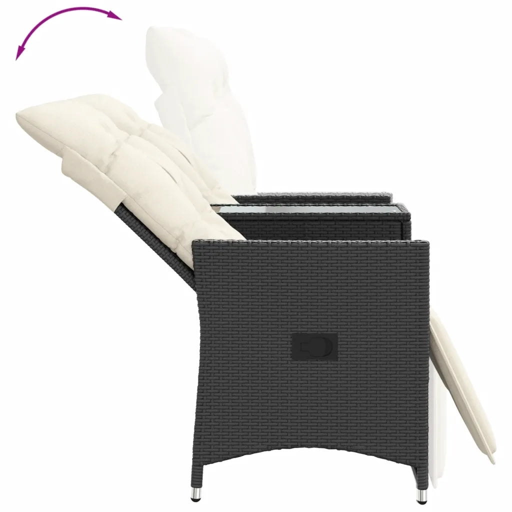 Divano Giardino Reclinabile 2Posti con Tavolino-Sofa da Giardino-Divanetto da esterno Nero Polyrattan 861873