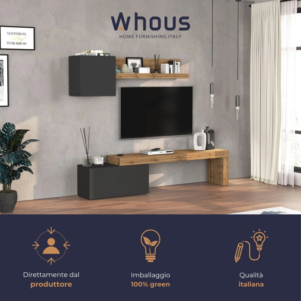 WHOUS Parete attrezzata Chronos set soggiorno antracite opaco e rovere 180/260x40 cm