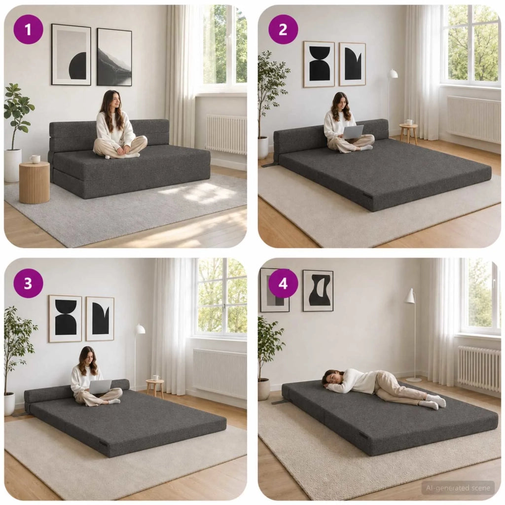 Divano Letto Pieghevole Grigio Scuro 152 x 86,5 x 60 cm Tessuto 900120