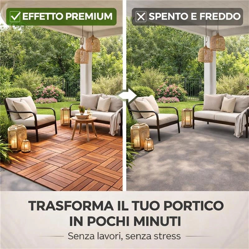 MA MAISON SET DI PIASTRELLE PER PAVIMENTO DA ESTERNO MODELLO WOOD IN ACACIA 30X30X2H CM - 0,36 M2 27 PEZZI