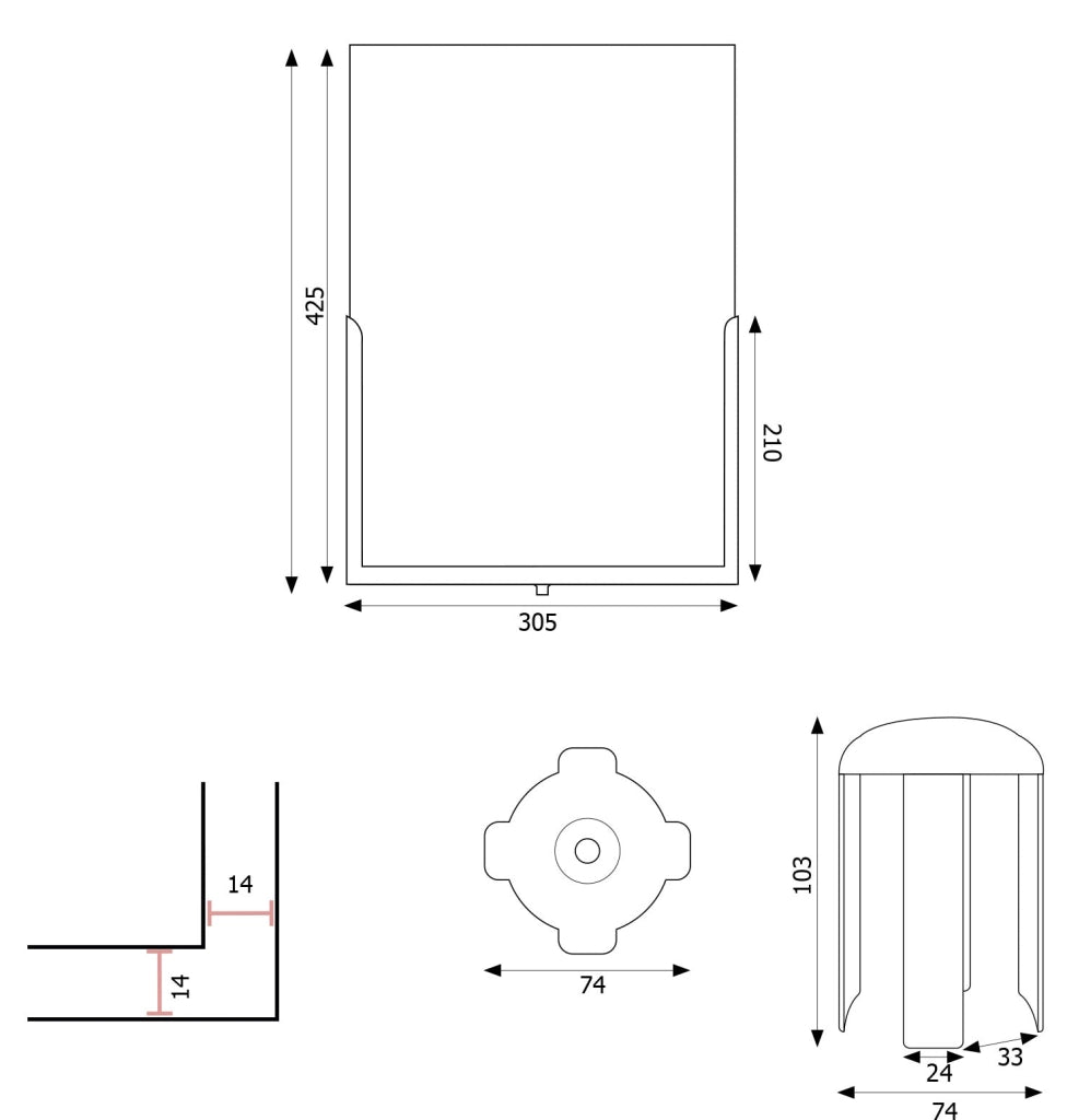 Porta Avvisi per Colonnina A3 Verticale in ABS e Metallo Nero con Plexiglass Trasparente
