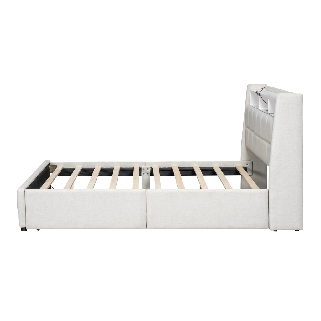 Letto con Cassetti Letto Matrimoniale; USB; LED Regolabile e Vano Contenitore 140×200 cm; senza Materasso