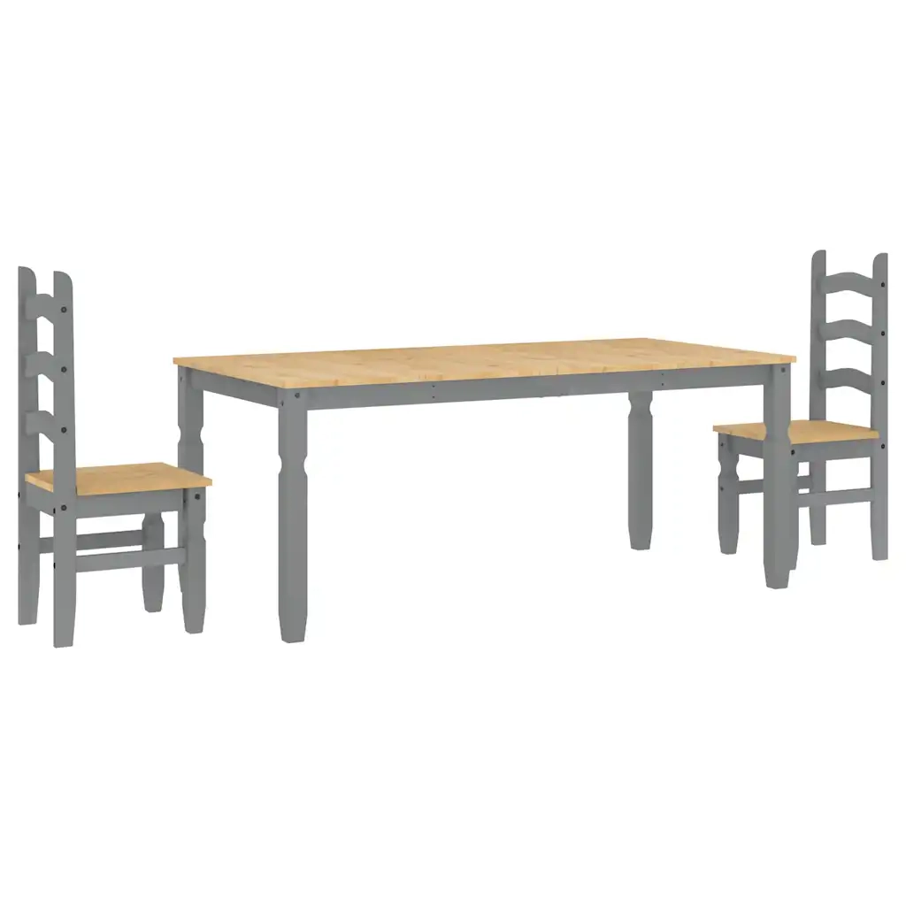 vidaXL Set da Pranzo 3 pz Panama Grigio in Legno Massello di Pino