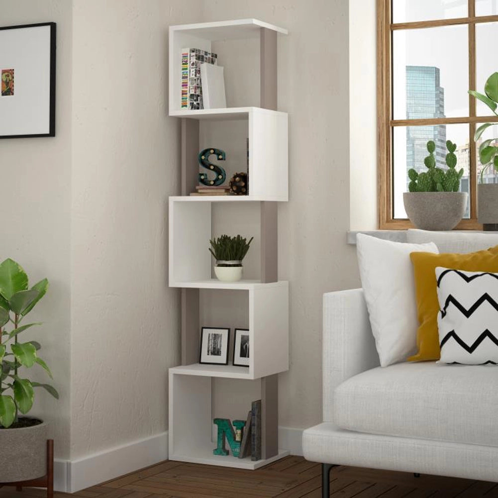 Libreria Moderna Scaffale Modulare 5 Ripiani 161x35x30cm Ufficio Bianco e Tortora