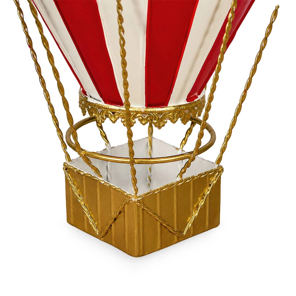 Mongolfiera Decorativa h 35 cm Metallo Rossa e Dorata da Appendere o Appoggiare
