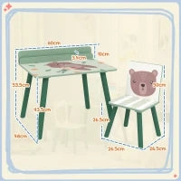 Set Sedia e Tavolino per Bambini con Ripiano Portaoggetti, in MDF e Legno di Pino, Verde
