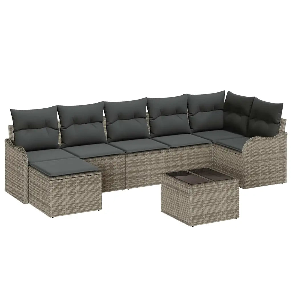Set Divano da Giardino con cuscino 8 pcs Grigio Poly Rattan