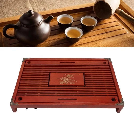 Piatto da caffè in legno di ciliegio - Imbottitura per tavolo da pranzo - Piatto da caffè a doppia lastra per scrivania (Bordo rosso scuro)