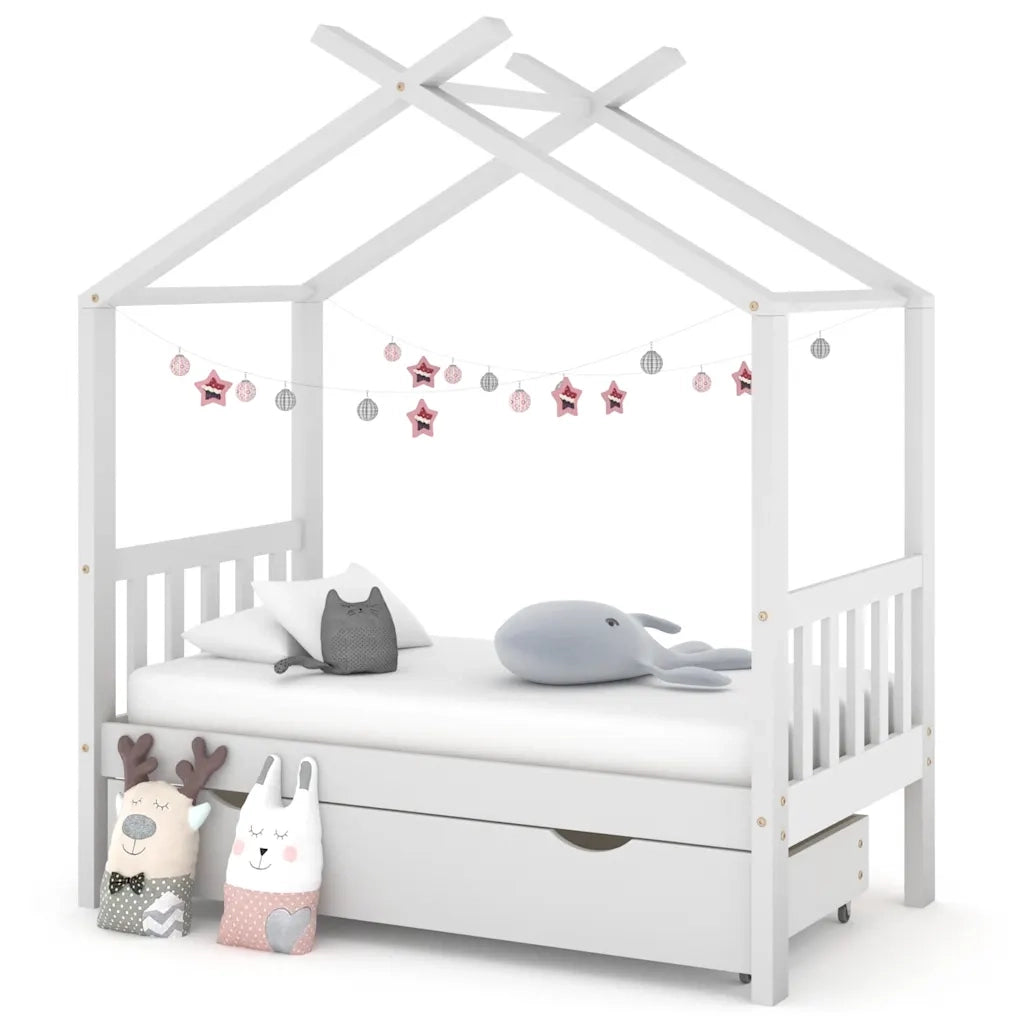 Giroletto Bambini | Letto Infantile | Lettino con Cassetto Bianco Legno di Pino 70x140 cm