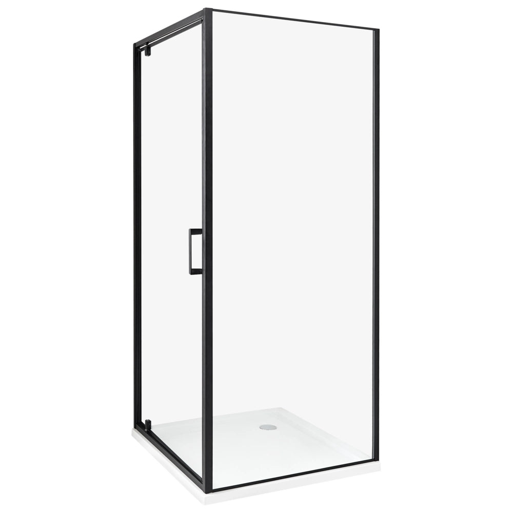 Box Doccia Vetro Temperato nero Cornice Alluminio Anta Singola Quadrata 80 x 80 x 185 cm