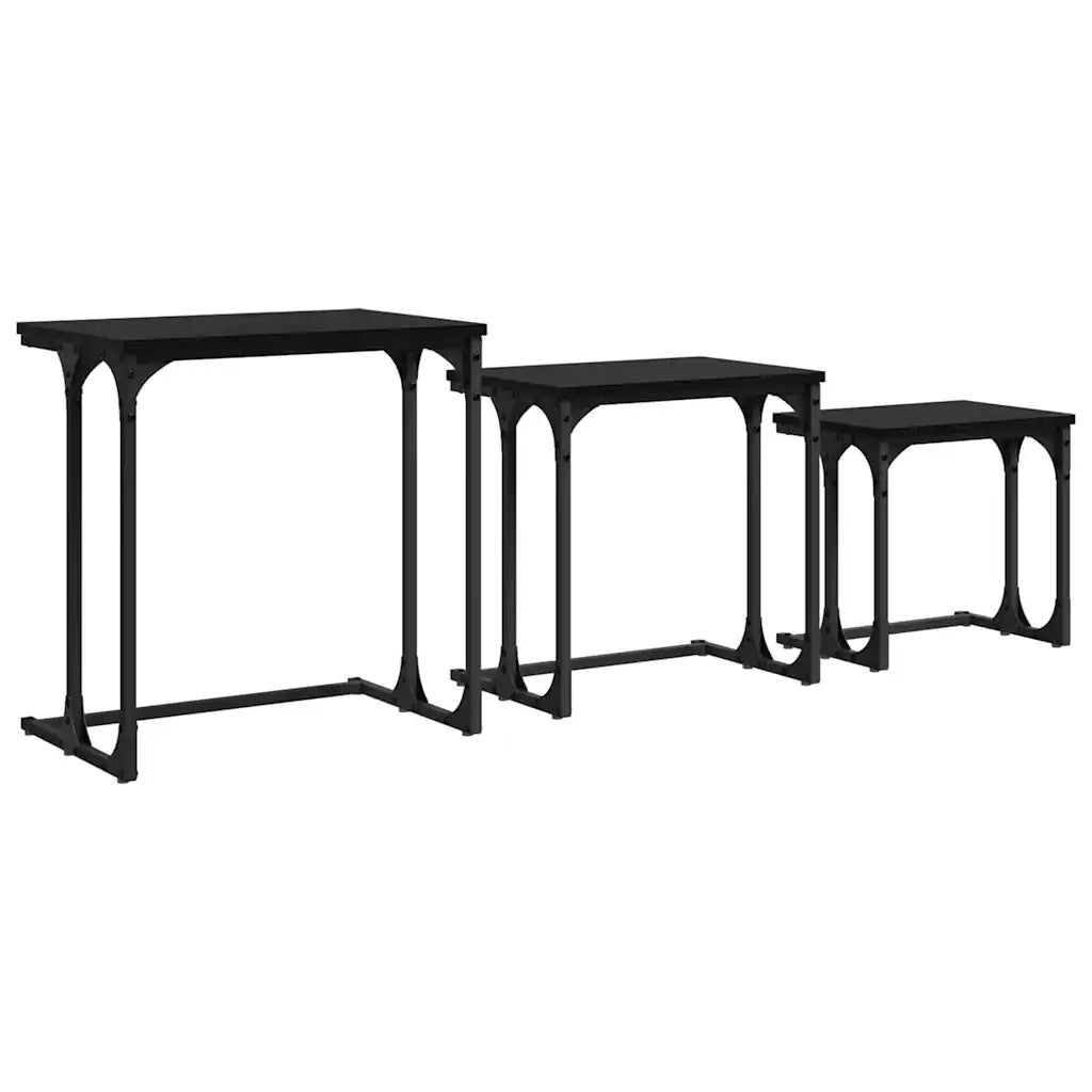Tavolo da caffè nesting 3 pcs Rovere nero Legno multistrato