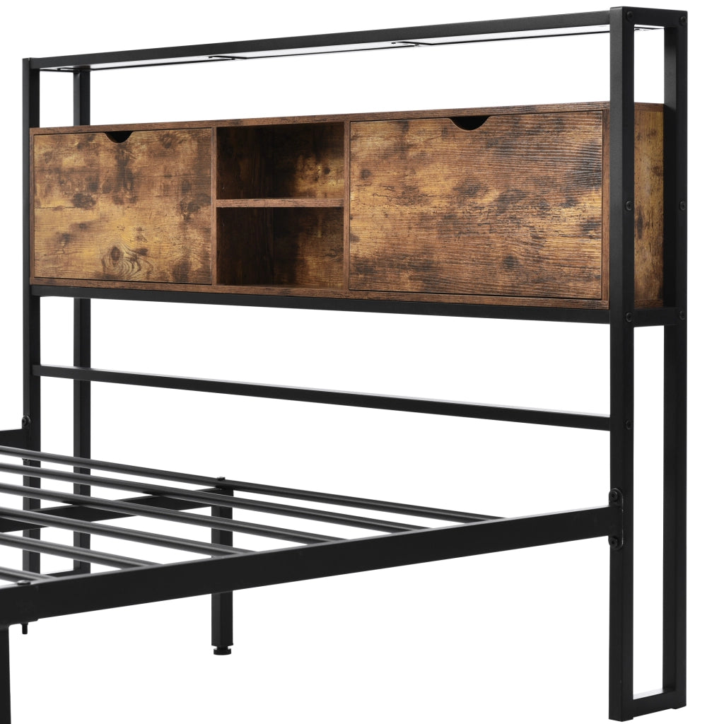 Letto Contenitore Letto Singolo con USB; Tipo C e LED; 90 x 200 cm; senza Materasso; Cotone Grigio