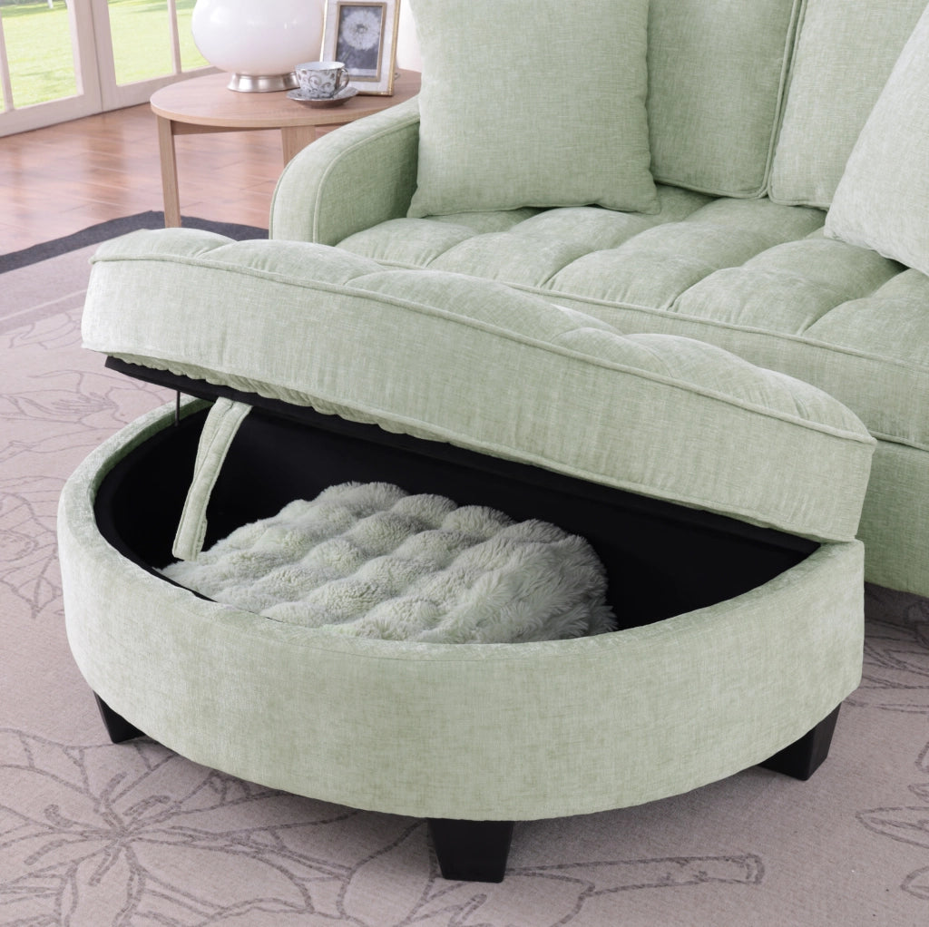 Divano letto 132x129x93 cm 2 in 1 con pouf contenitore in legno di eucalipto ciano