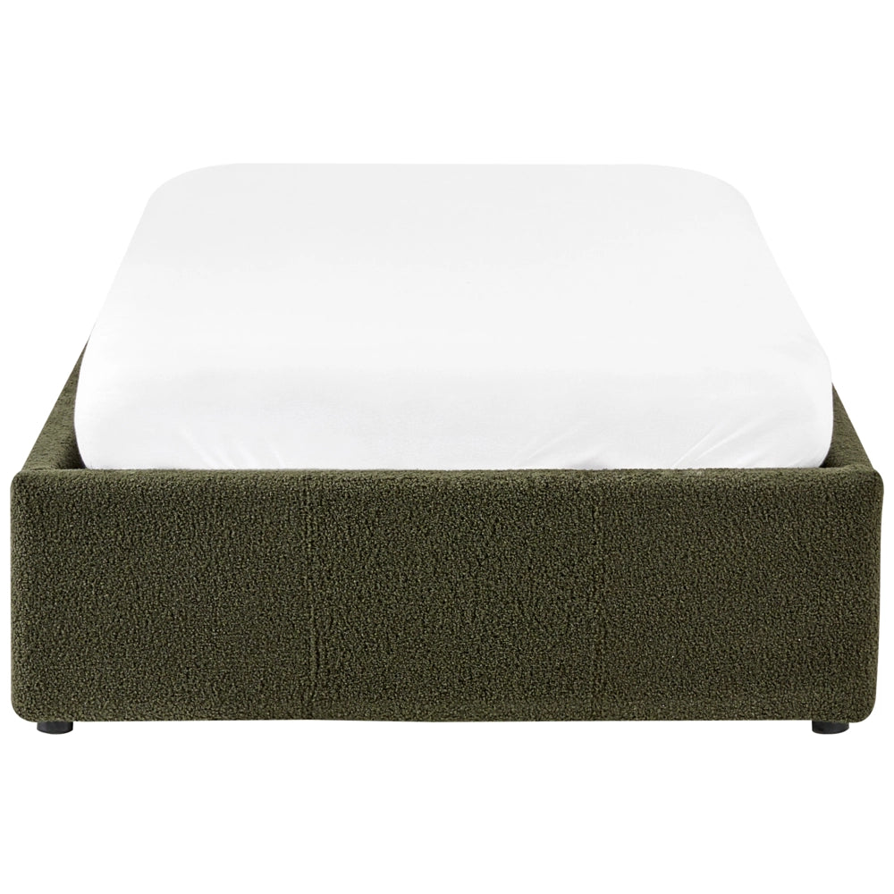 Letto singolo con contenitore in tessuto bouclè verde scuro 90 x 200 cm portaoggetti stile moderno