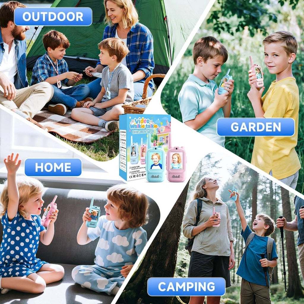 VIDEO WALKIE TALKIE BAMBINI 2 PEZZI RICARICABILI CON SCHERMO GIOCO EDUCATIVO