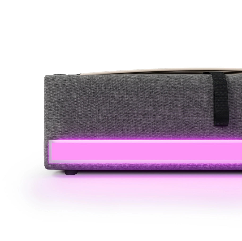 Letto imbottito 90x200 cm senza testiera in lino grigio con LED; USB e porta Type-C; contenitore idraulico