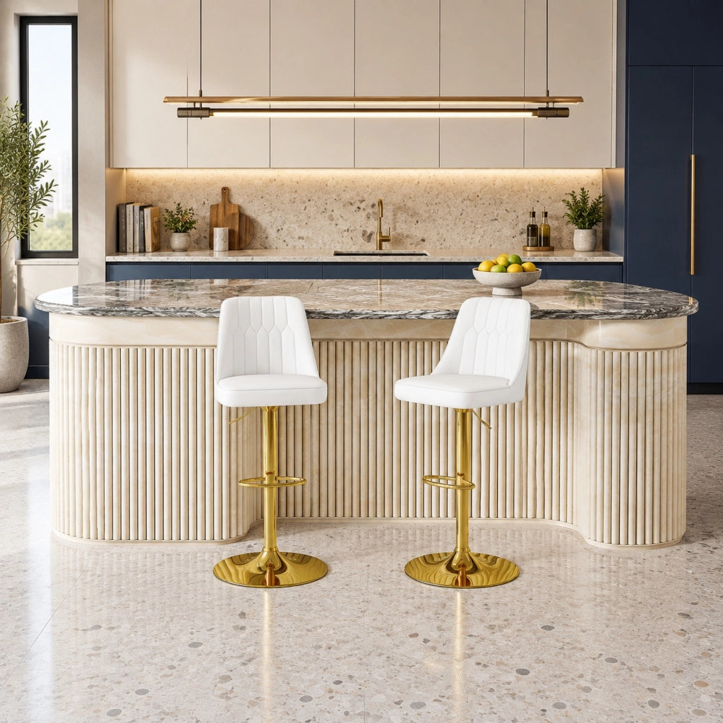 Set di 2 sgabelli bar regolabili bianchi e oro con schienale