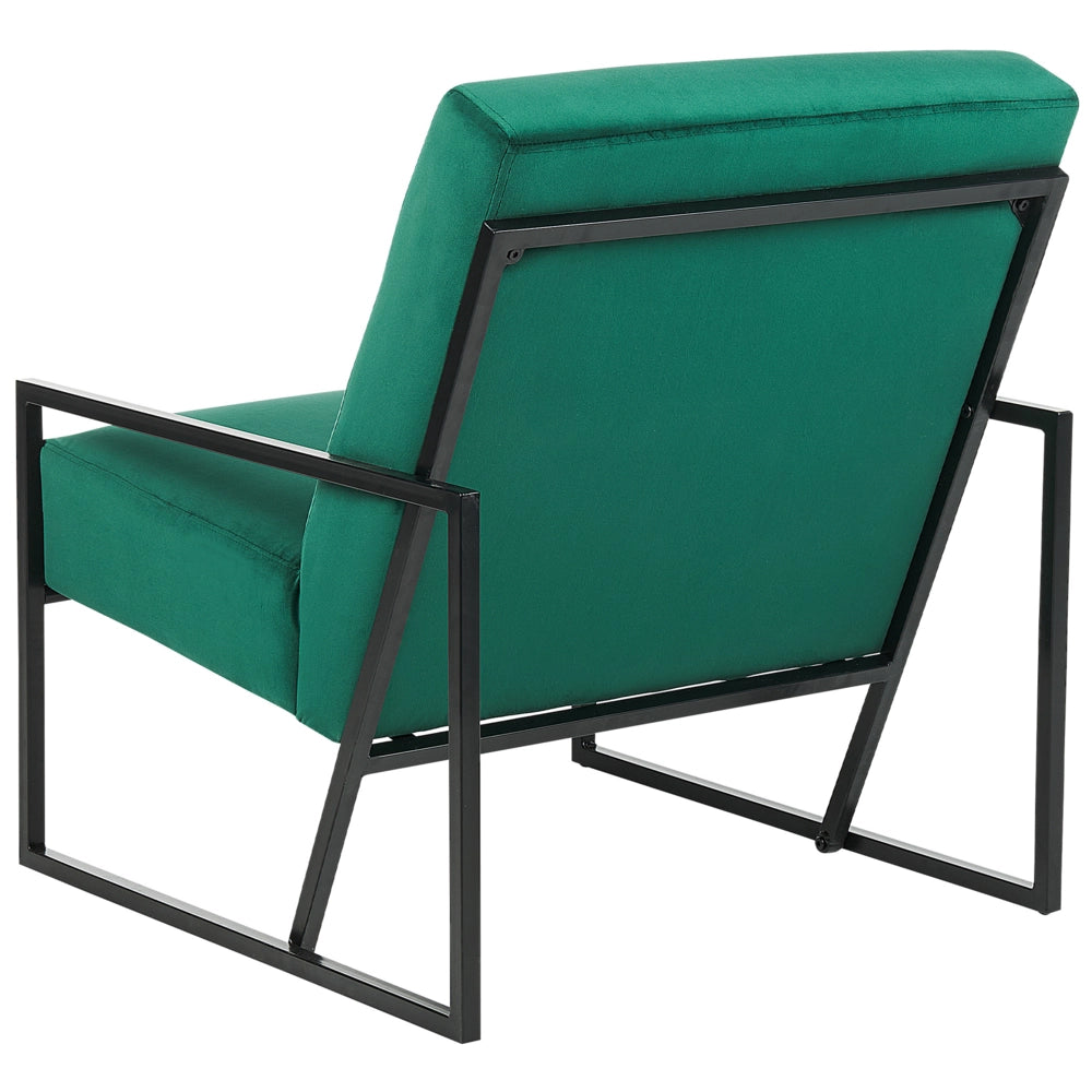 Poltrona in velluto verde 83L x 69L x 83H Schienale Bracciolo Struttura in metallo nero Soggiorno moderno glam