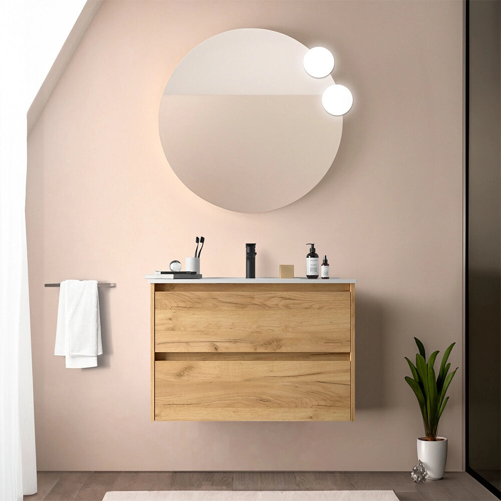 Mobile bagno sospeso 80 cm rovere africa con lavabo ad incasso Gaya