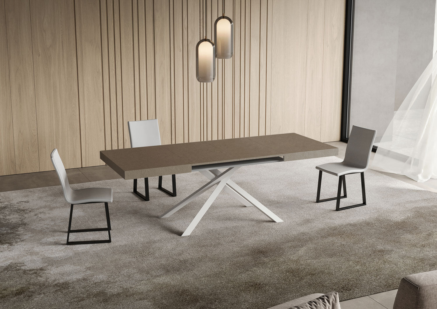 Tavolo Allungabile 140/224x80Cm Niket Tortora Gambe Bianche