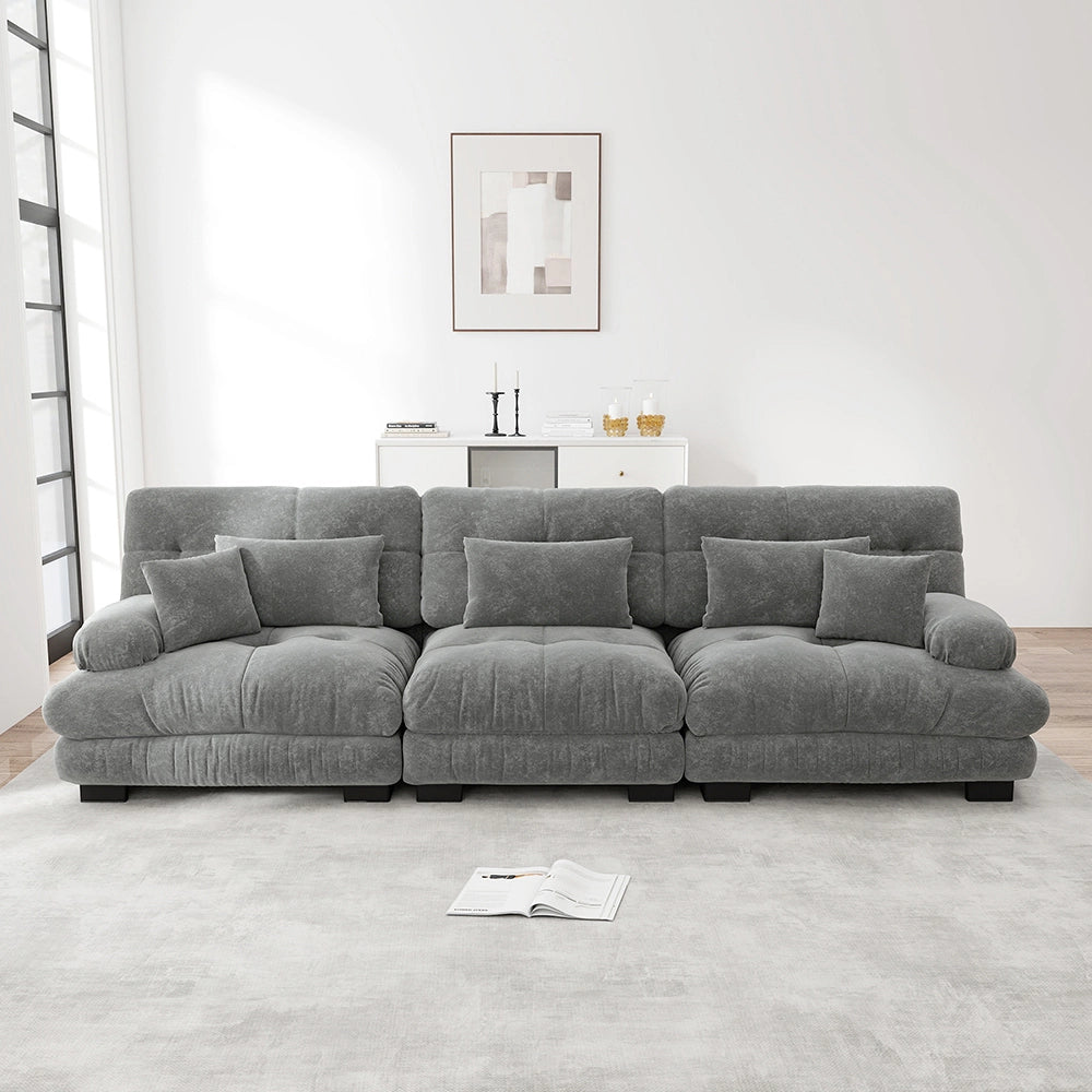 Divano angolare modulare - Xylo - 3 posti con seduta profonda, trasformabile in letto, chenille grigio