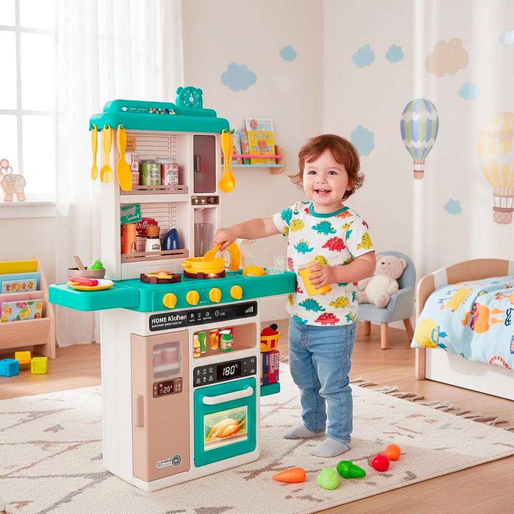Cucina Giocattolo Educativa Per Bambini Con Luci E Suoni Realistici Rubinetto Con Riciclo Acqua Forno E Fornelli Apribili 50 Accessori Inclusi Dai 3–8 Anni Verde