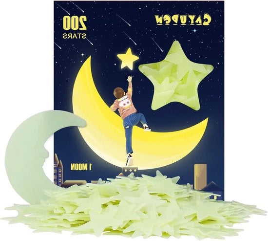Set di Sticker a Scintillio per Bambini - 201 pezzi Sticker a Scintillio per Parete e soffitto - Decorazione Fluorescente per Camera da Bambini