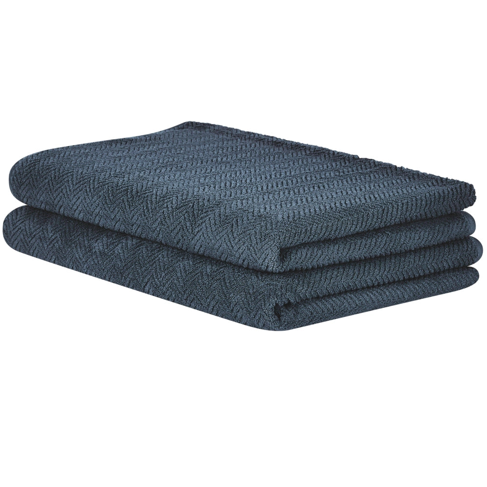 Set di 2 asciugamani in morbido cotone blu scuro con motivo a spina di pesce stile classico ospiti bagno