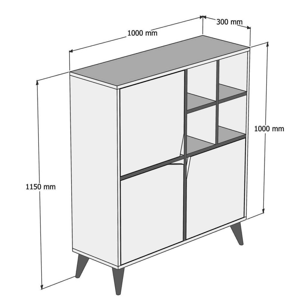 Madia Londra, Credenza 3 Ripiani, 100x30x115h cm Bianco