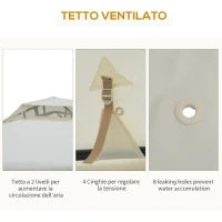 Gazebo da Giardino 3x3m con Zanzariera, Struttura in Metallo e Copertura in Poliestere, Beige