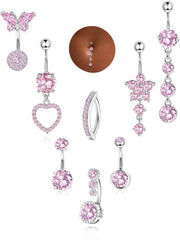 Anelli per ombelico 8 pezzi - Anelli per ombelico dorati con design inverso - Stanghe per ombelico ipoallergeniche - Anelli per ombelico piegati con chiusura a click - Per donne/ragazze