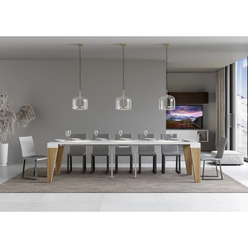 Consolle allungabile 90x40/300 cm Naxy Mix piano Bianco Frassino - Bianco Frassino/Quercia Natura