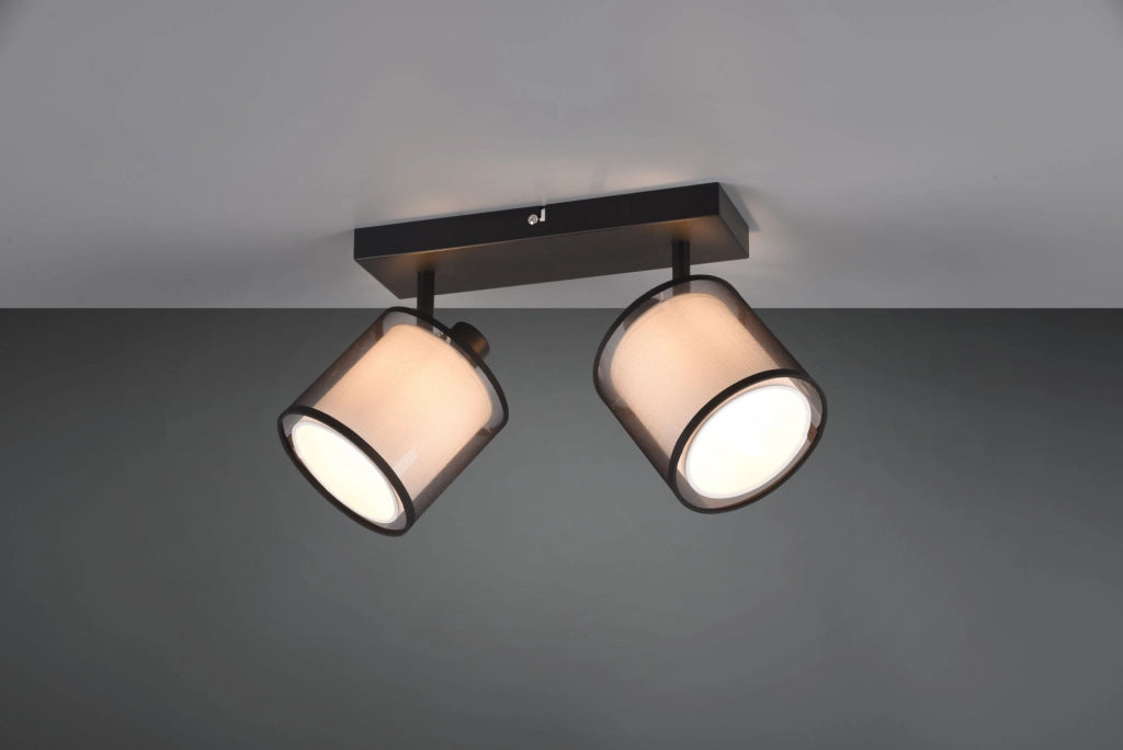 BURTON BARRA 2 SPOTS ORIENTABILI METALLO NERO PARALUME BIANCO E DIFFUSORE ESTERNO TRAFORATO NERO L. 33CM 2 LUCI ATTACCO E14