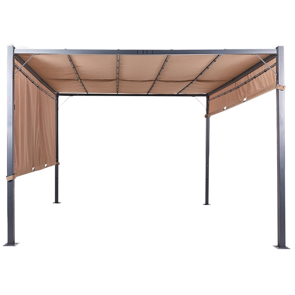 Gazebo in metallo e poliestere marrone con luci LED 310 cm pergola da giardino