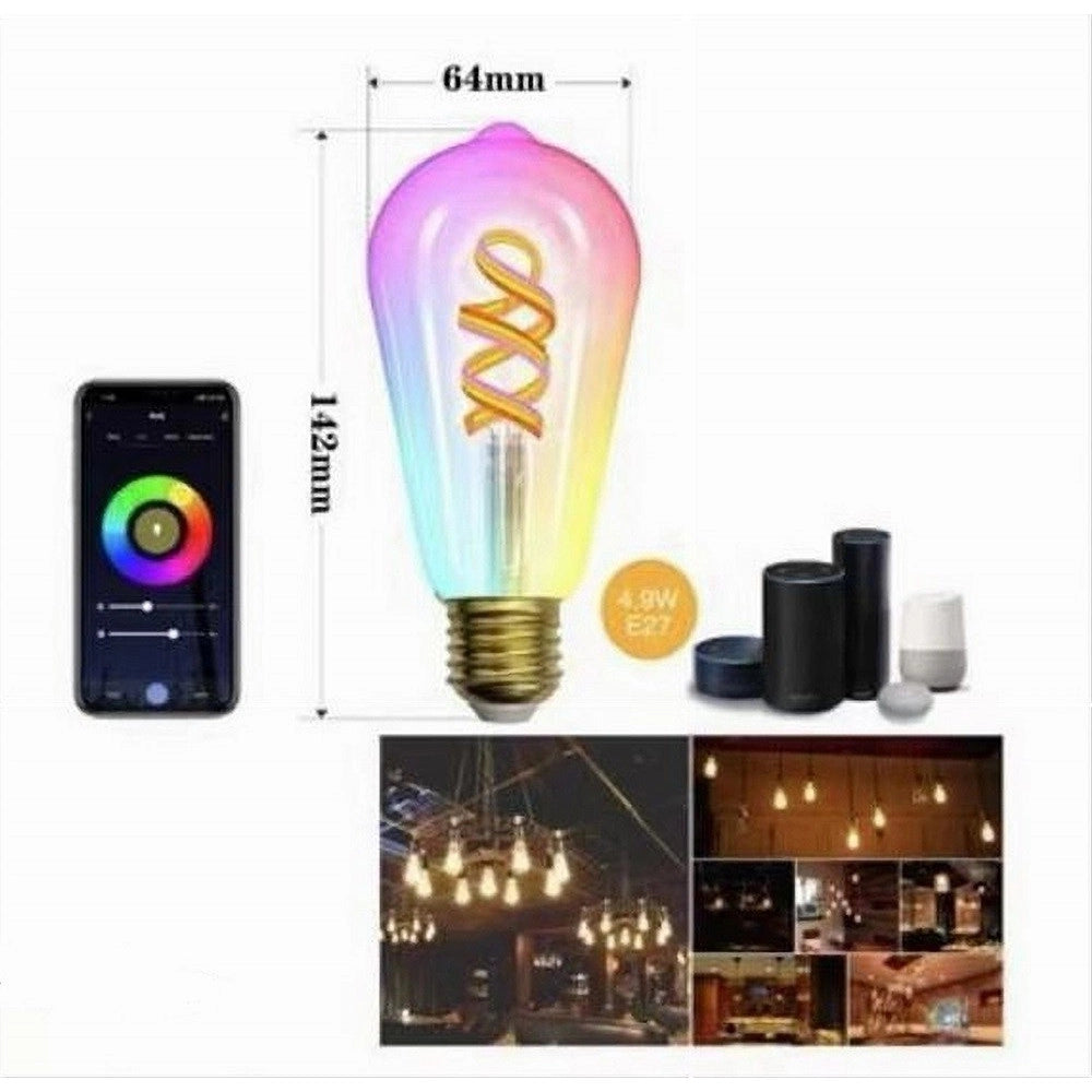Trade Shop - Lampadina A Filamento Led Intelligente Wifi St64-sf E27 4,9w 1800lm Alexa Google -