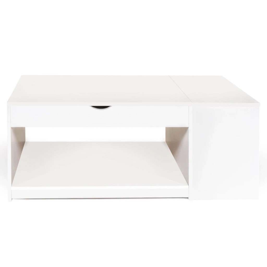 IDMarket - Tavolino ELEA rettangolare alzabile con cassa in legno bianco