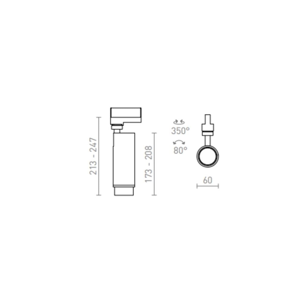 Faretto ZUMA DIMM per binario trifase nero  230V LED 20W 10 50°  3000K
